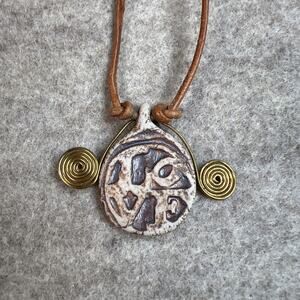 Iconic LOVE Script Clay Pendant with Brass • Handmade on Leather Necklace Cord